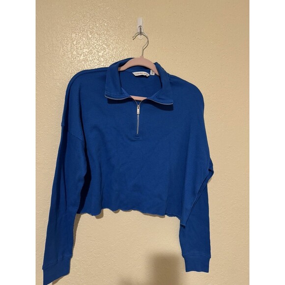 Calvin Klein Jeans Women's Waffle Knit Blue  3/4 Zip Long Sleeve  Size Small - Picture 2 of 14